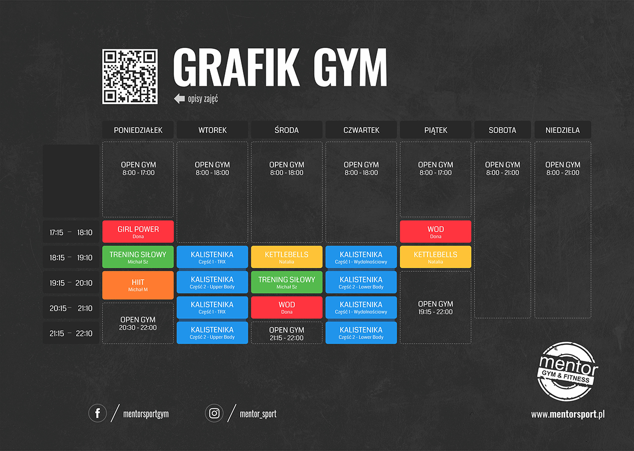 Grafik zajęć Mentor Sport Gym